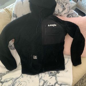 Fluffy black American eagle zip up sweater
